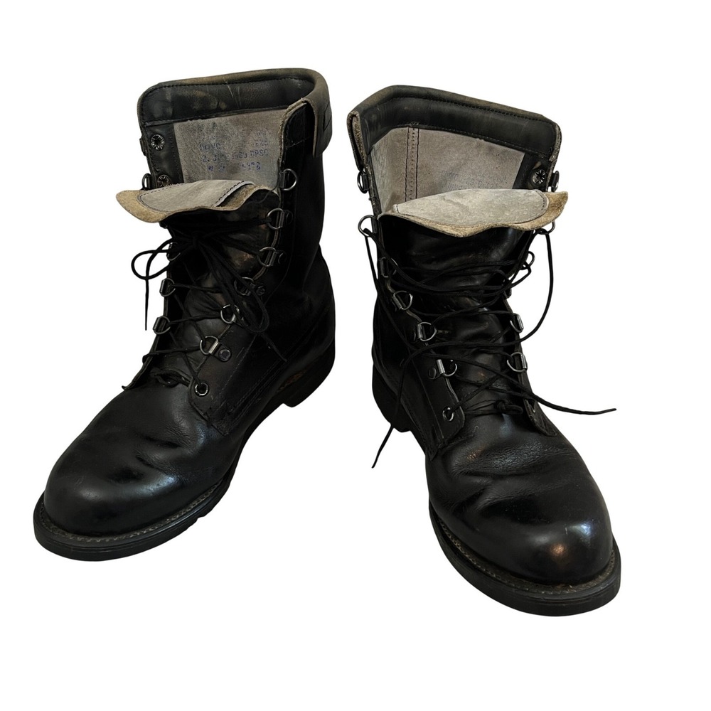 VTG US Military Combat Boots Mens 7 EE Black Leather 1989 DPSC Biltrite Sole